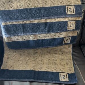 4 Vintage Fendi Black and Tan Bath Towels 27” X 50”